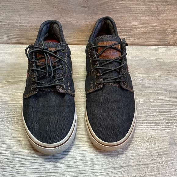 Mens Levi’s dark denim canvas leather patch slip on sneakers red tab size 7.5 - Picture 5 of 11